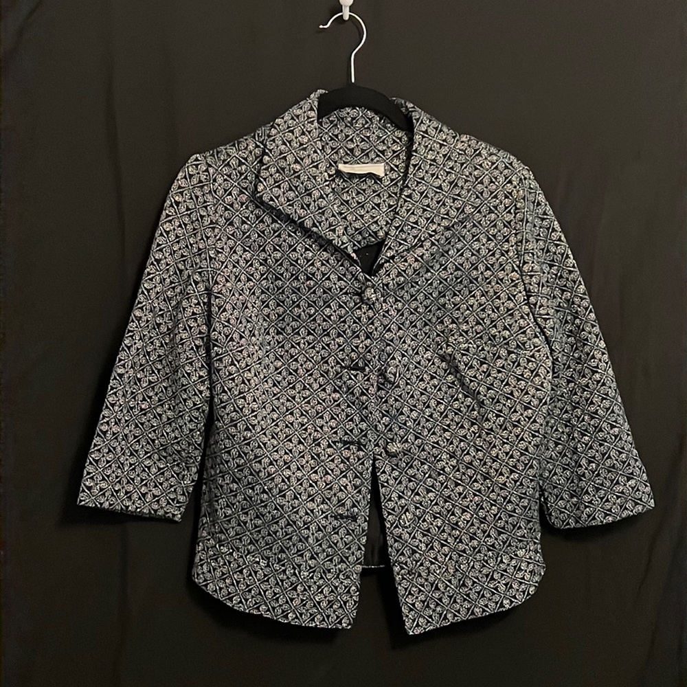 Vintage cropped coat with gold and blue embroidery on black